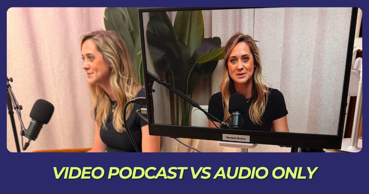 person recording video podcast with camera microphone and lighting setup